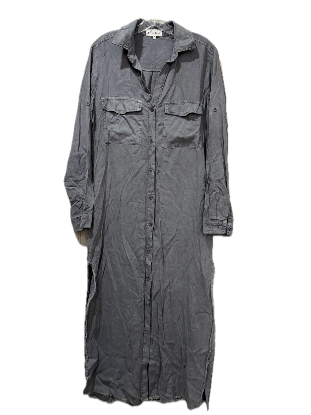Bella Dahl Medium Gray Tencel Lyocell Shirt Dress Raw Hem B6